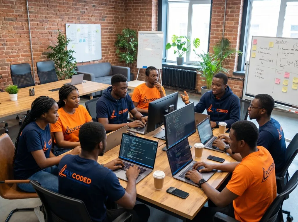Flycoded team collaborating on digital projects